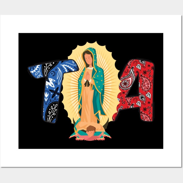 Our Lady of Guadalupe Toa Aztec and Flower Design Wall Art by Diannas